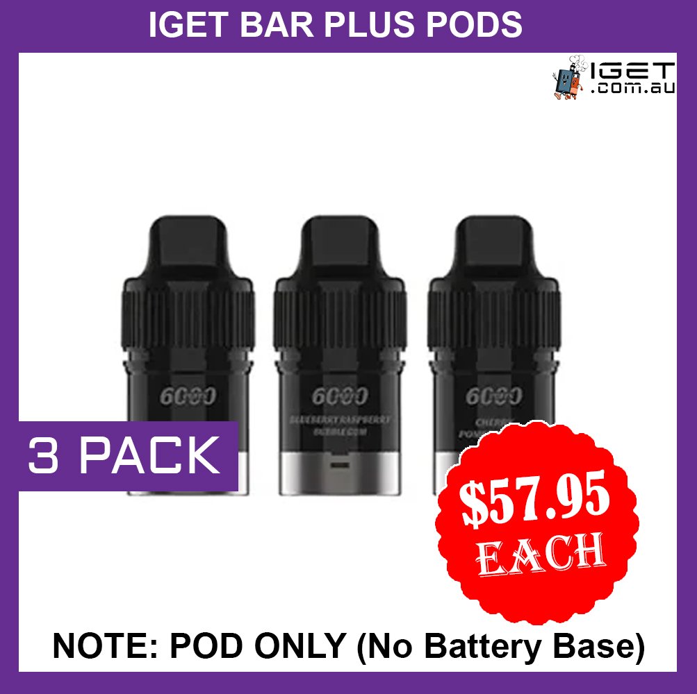 IGET BAR PLUS – POD ONLY – 3 PACK – 6000 PUFFS (No Battery Base)